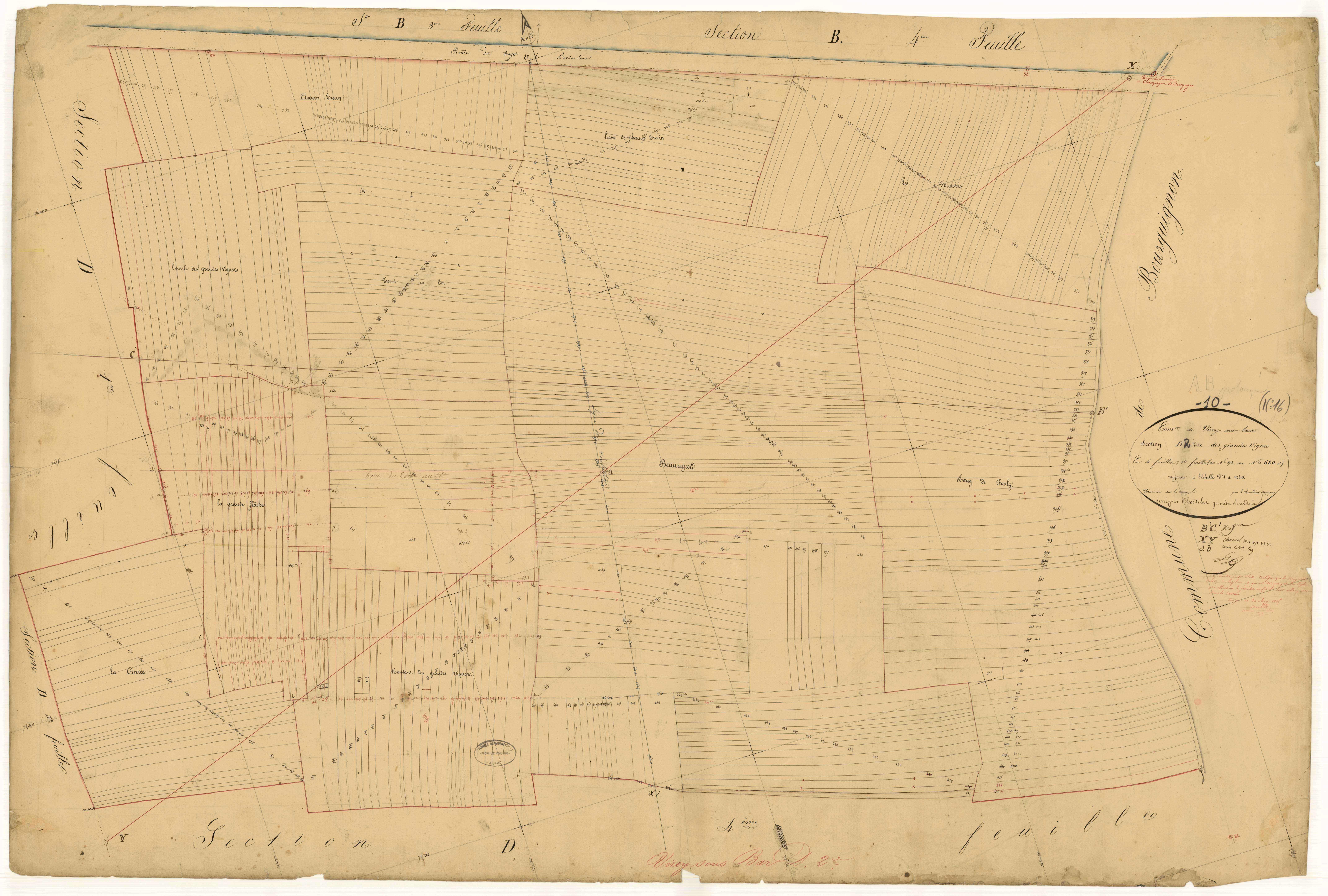 Virey-sous-Bar, section D dite des grandes vignes, feuille n°2, parcelles n° 272-680