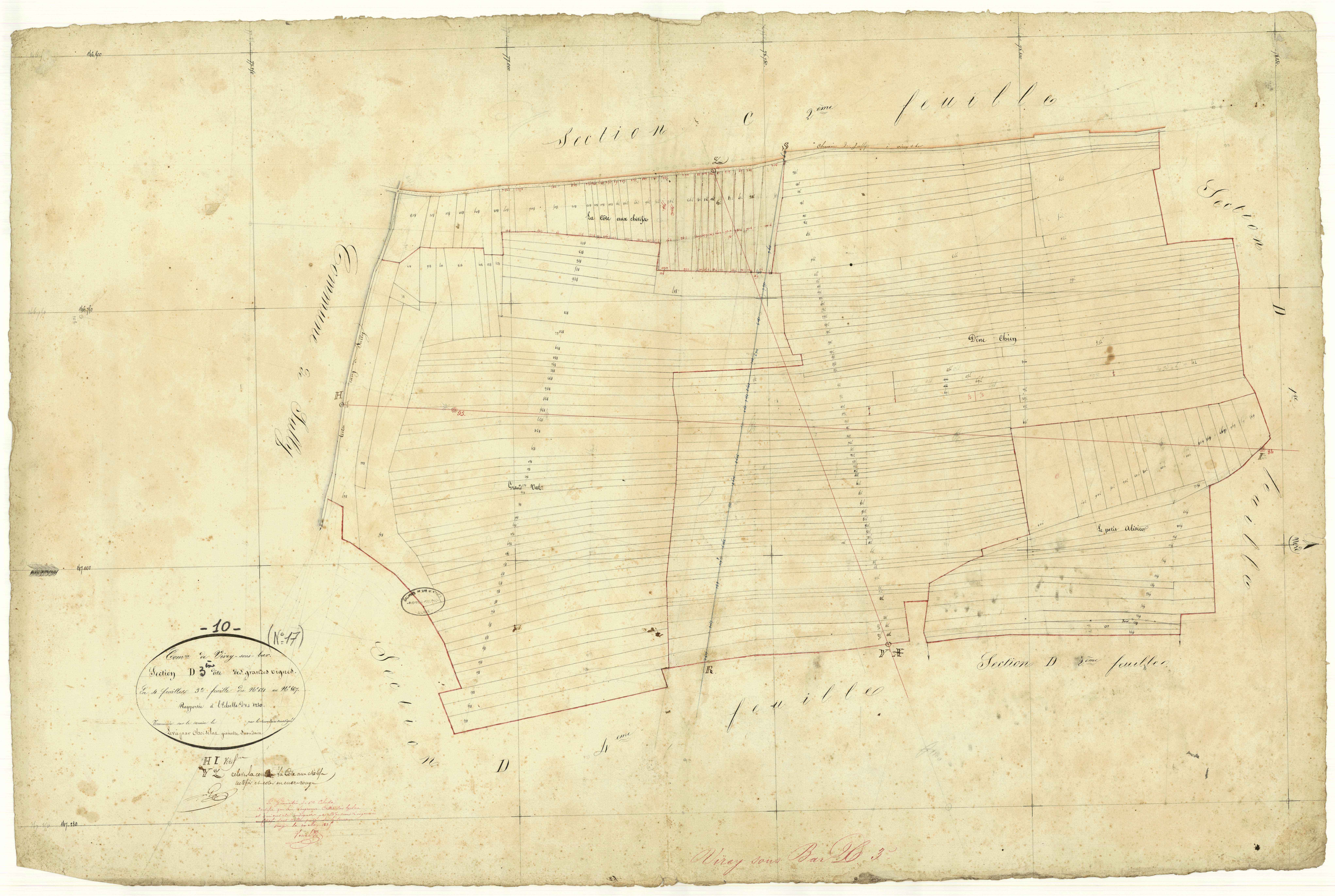 Virey-sous-Bar, section D dite des grandes vignes, feuille n°3, parcelles n° 681-867
