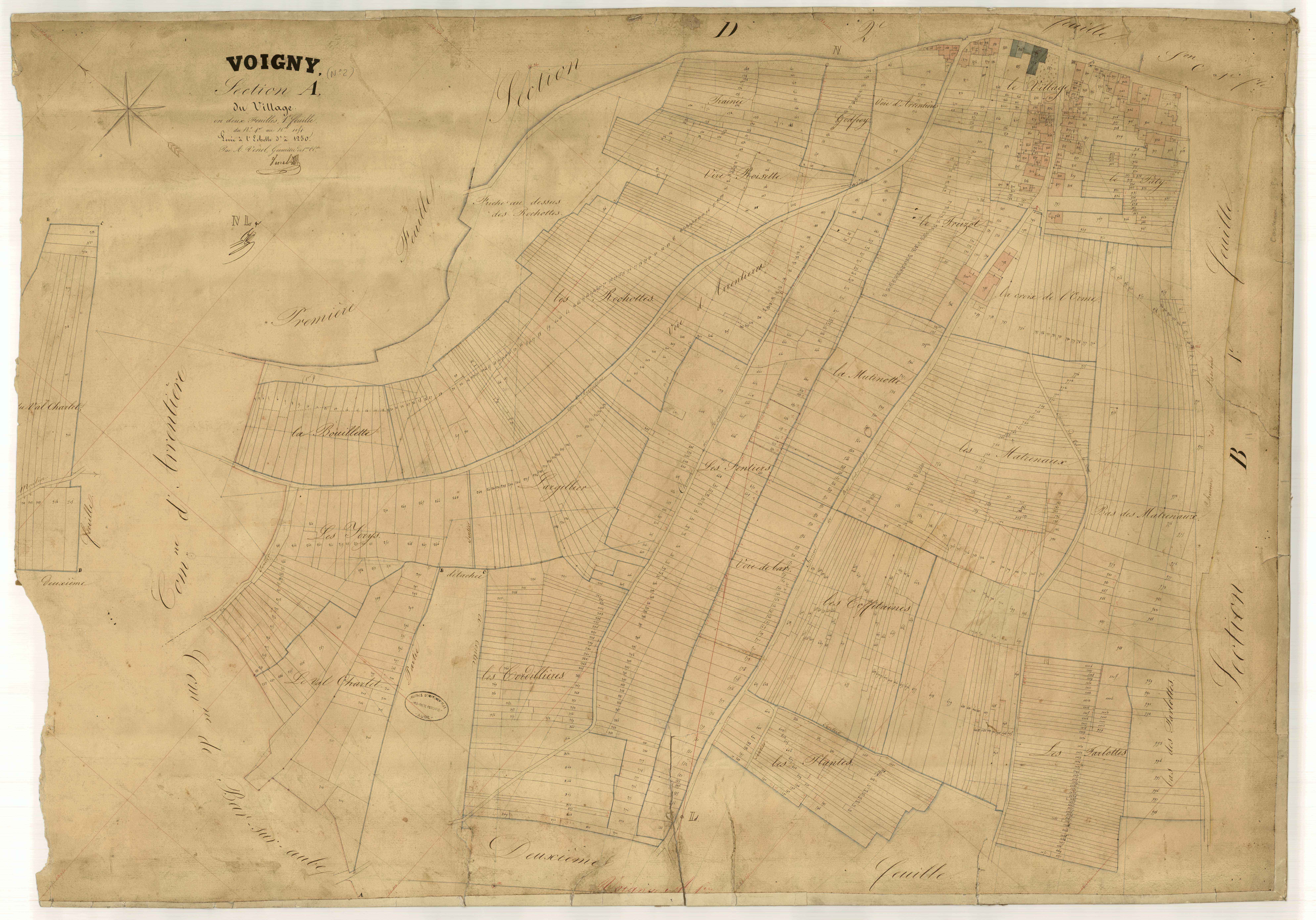 Voigny, section A dite du village, feuille n°1, parcelles n°1-1051