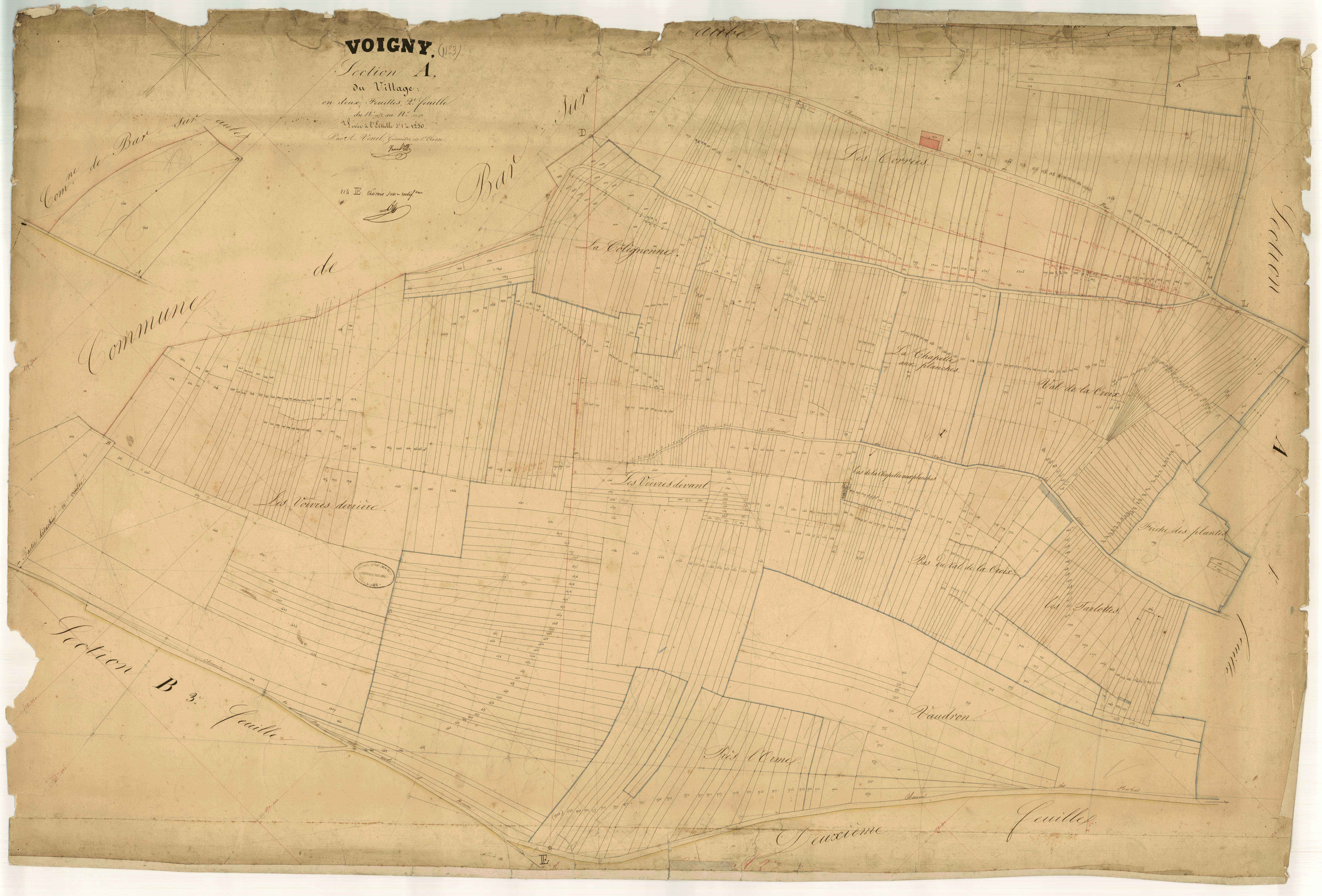 Voigny, section A dite du village, feuille n°2, parcelles n°1052-1783