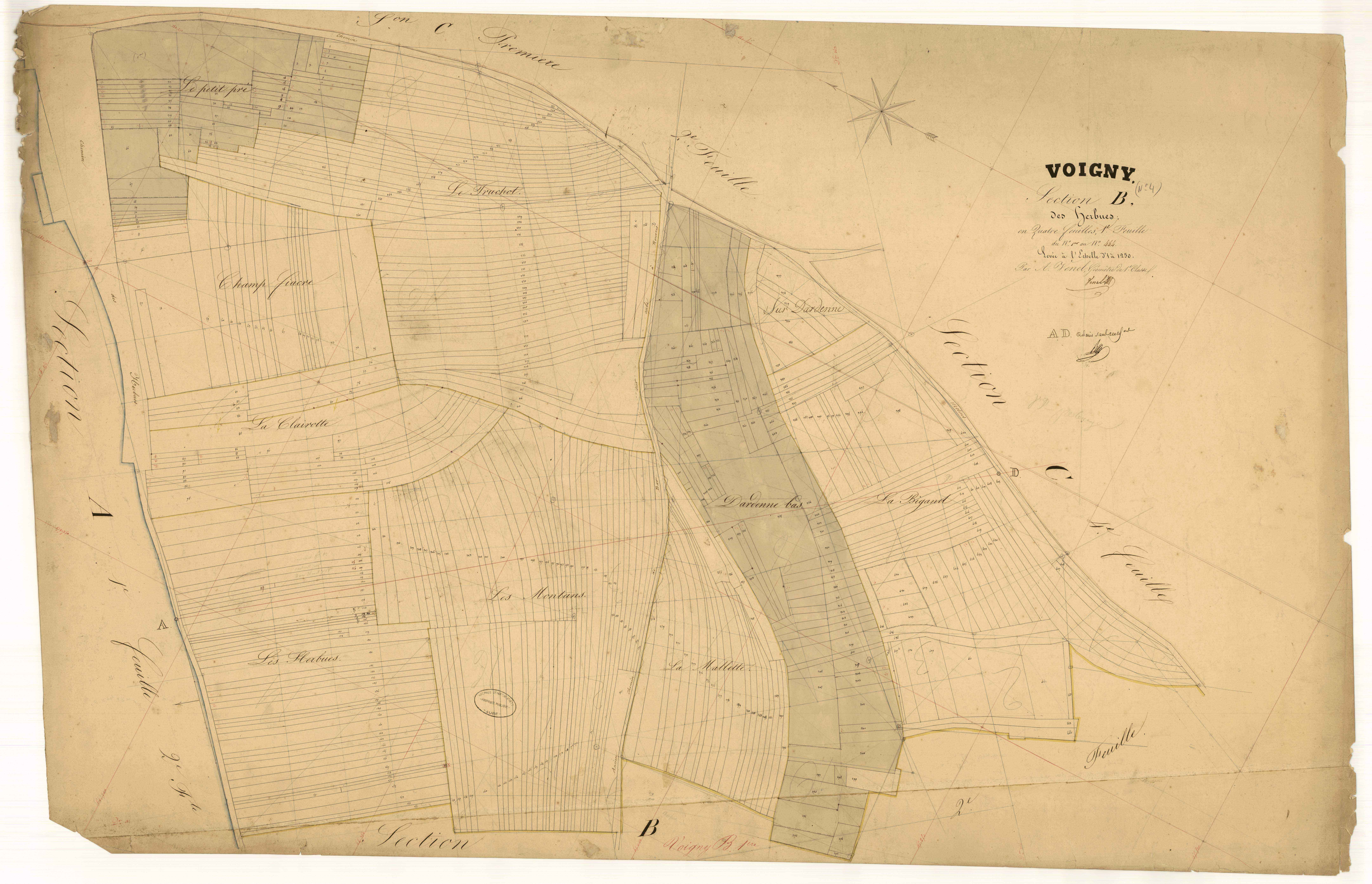 Voigny, section B dite des herbues, feuille n°1, parcelles n°1-444