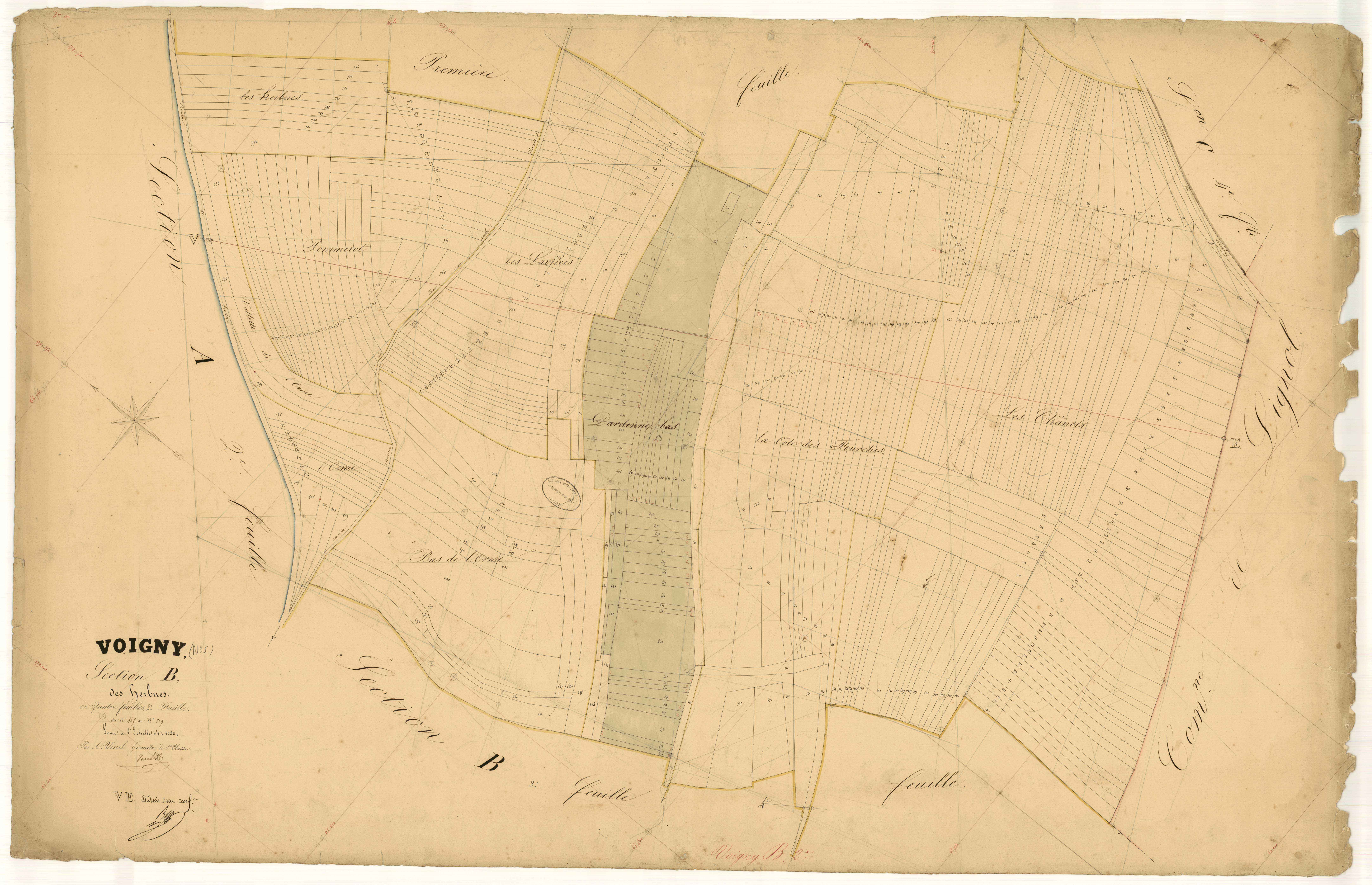 Voigny, section B dite des herbues, feuille n°2, parcelles n°445-809