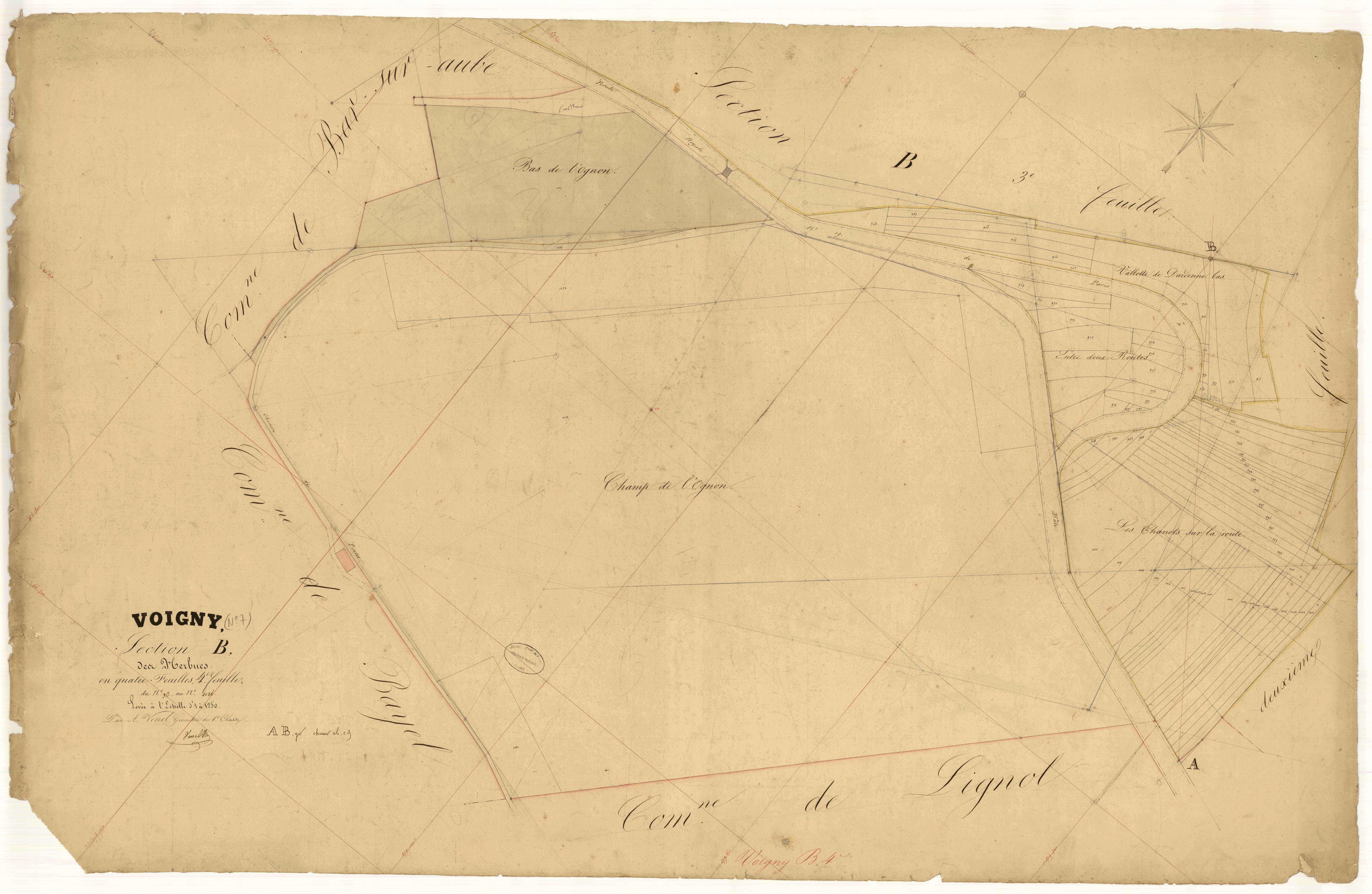 Voigny, section B dite des herbues, feuille n°4, parcelles n°955-1026