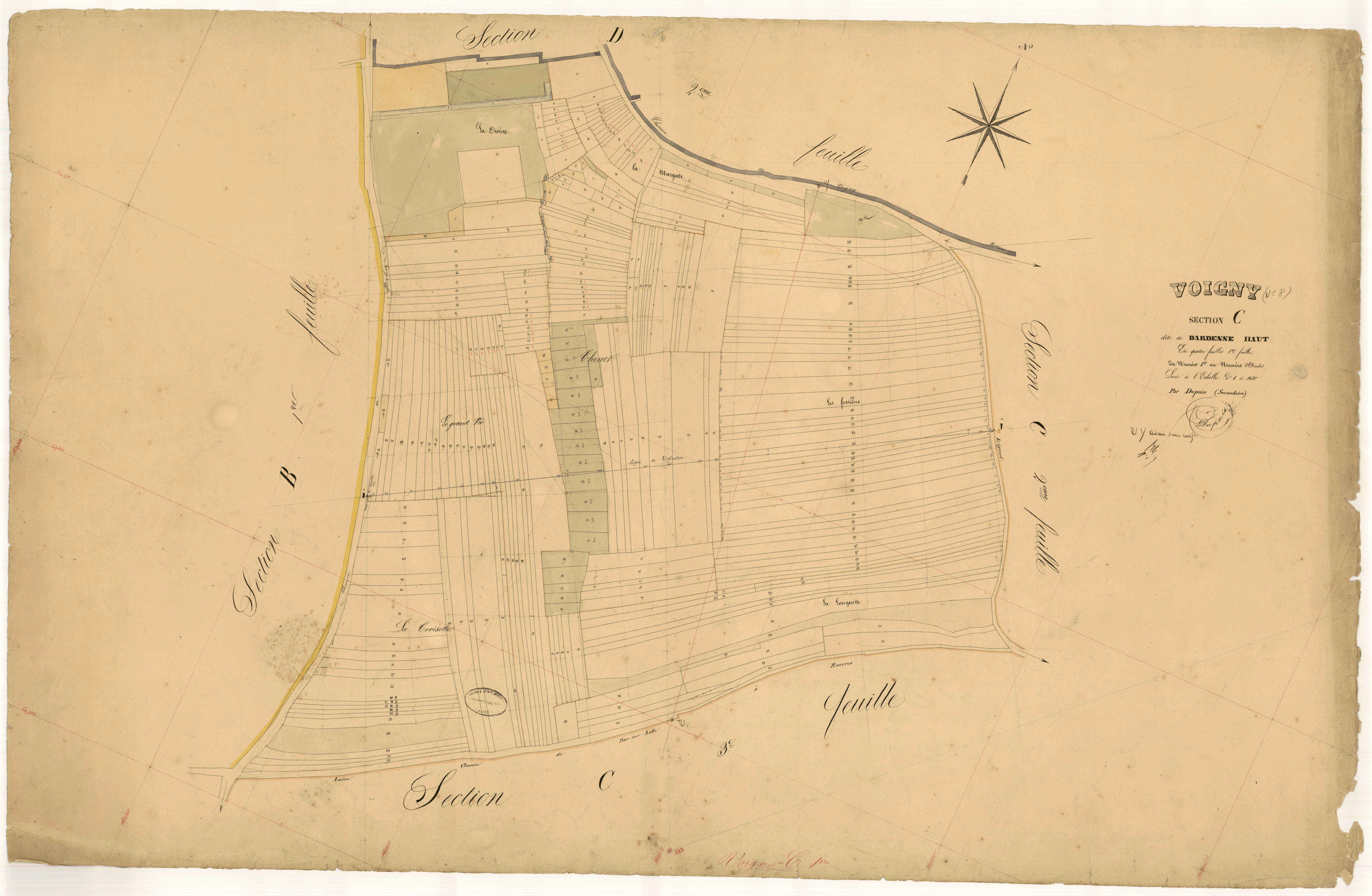 Voigny, section C dite de dardenne haut, feuille n°1, parcelles n°1-289