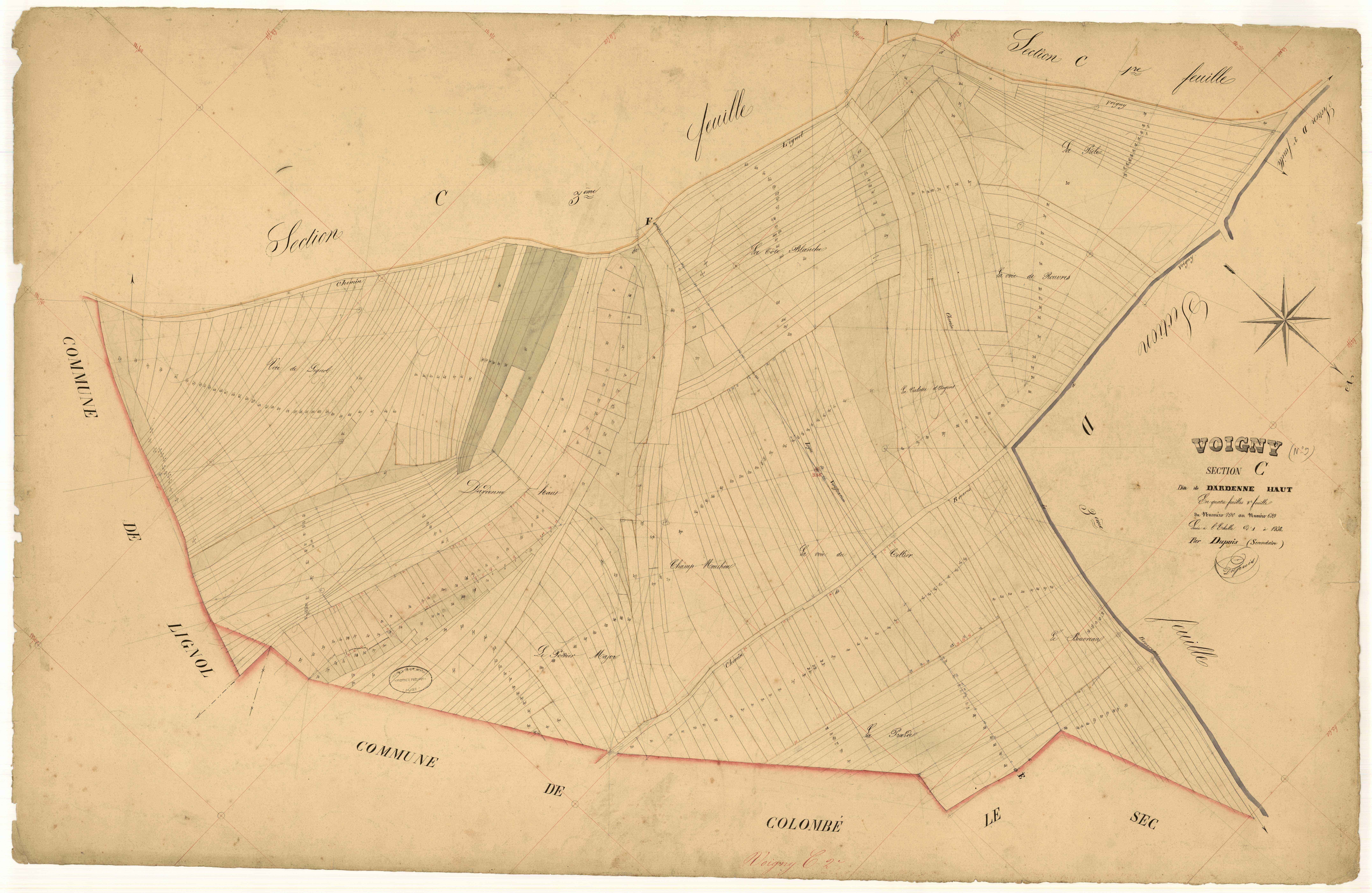 Voigny, section C dite de dardenne haut, feuille n°2, parcelles n°290-659