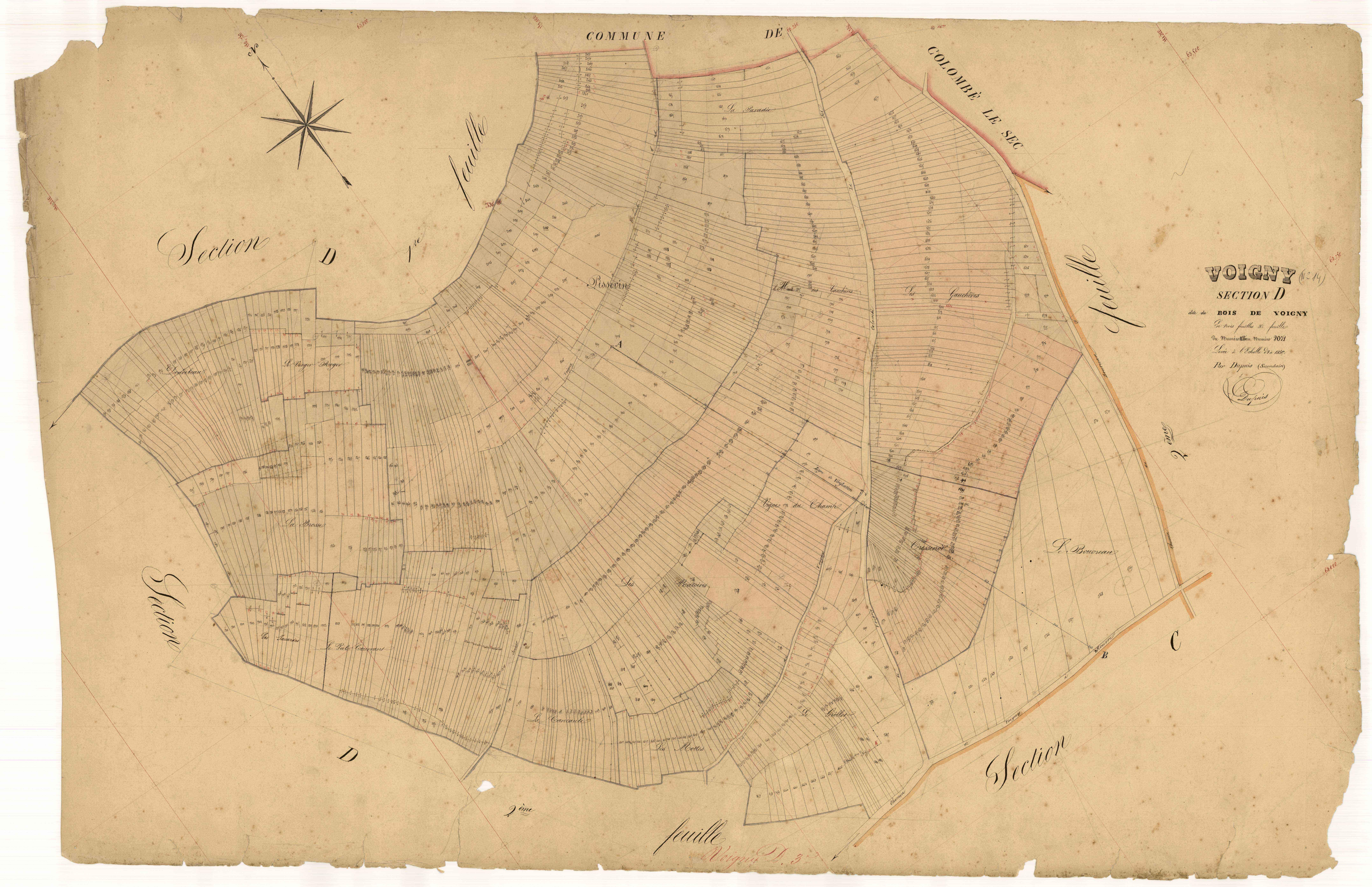 Voigny, section D dite du bois de Voigny, feuille n°3, parcelles n°1155-2071