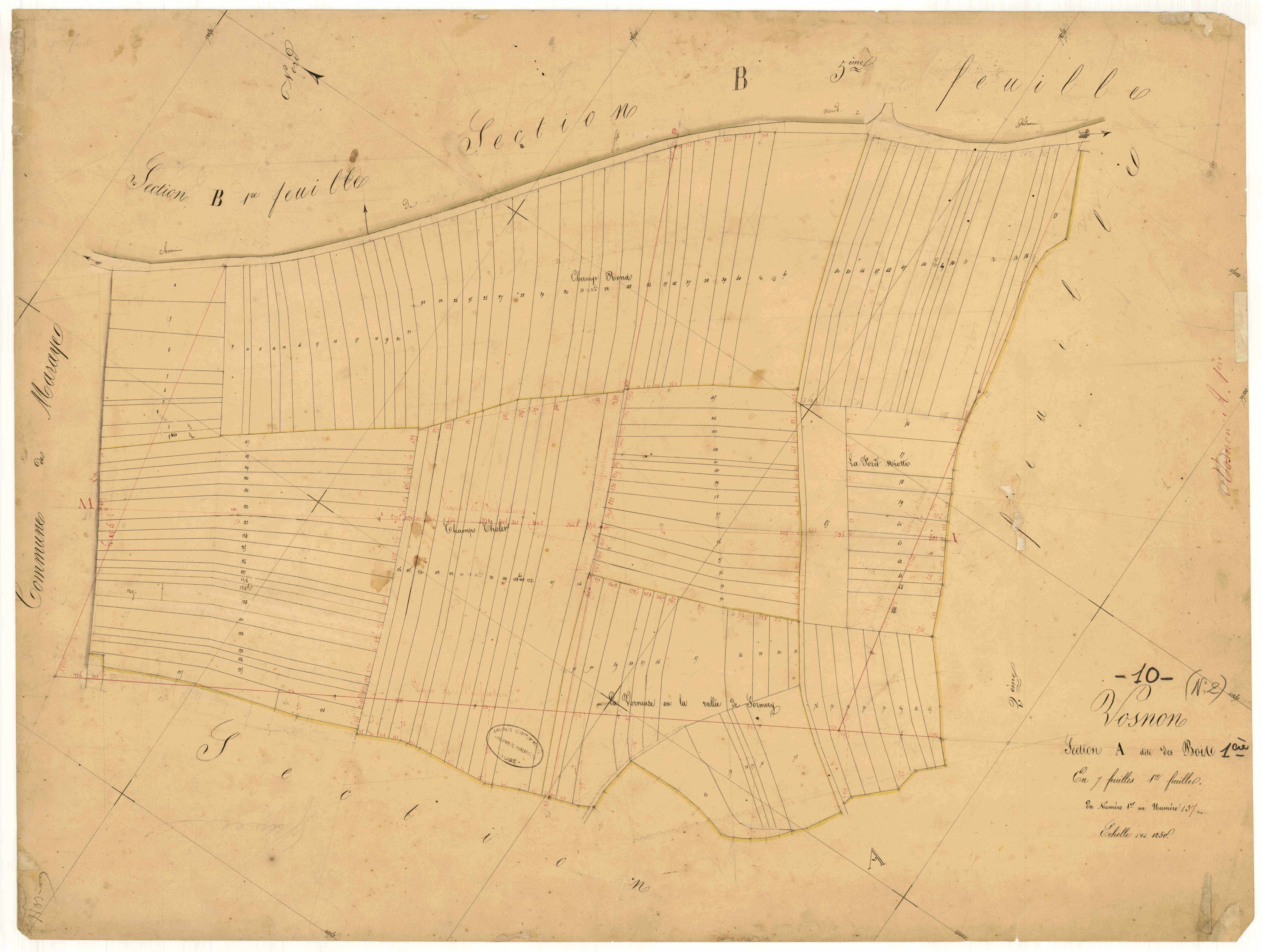 Vosnon, section A dite des bois, feuille n°1, parcelles n° 1-137