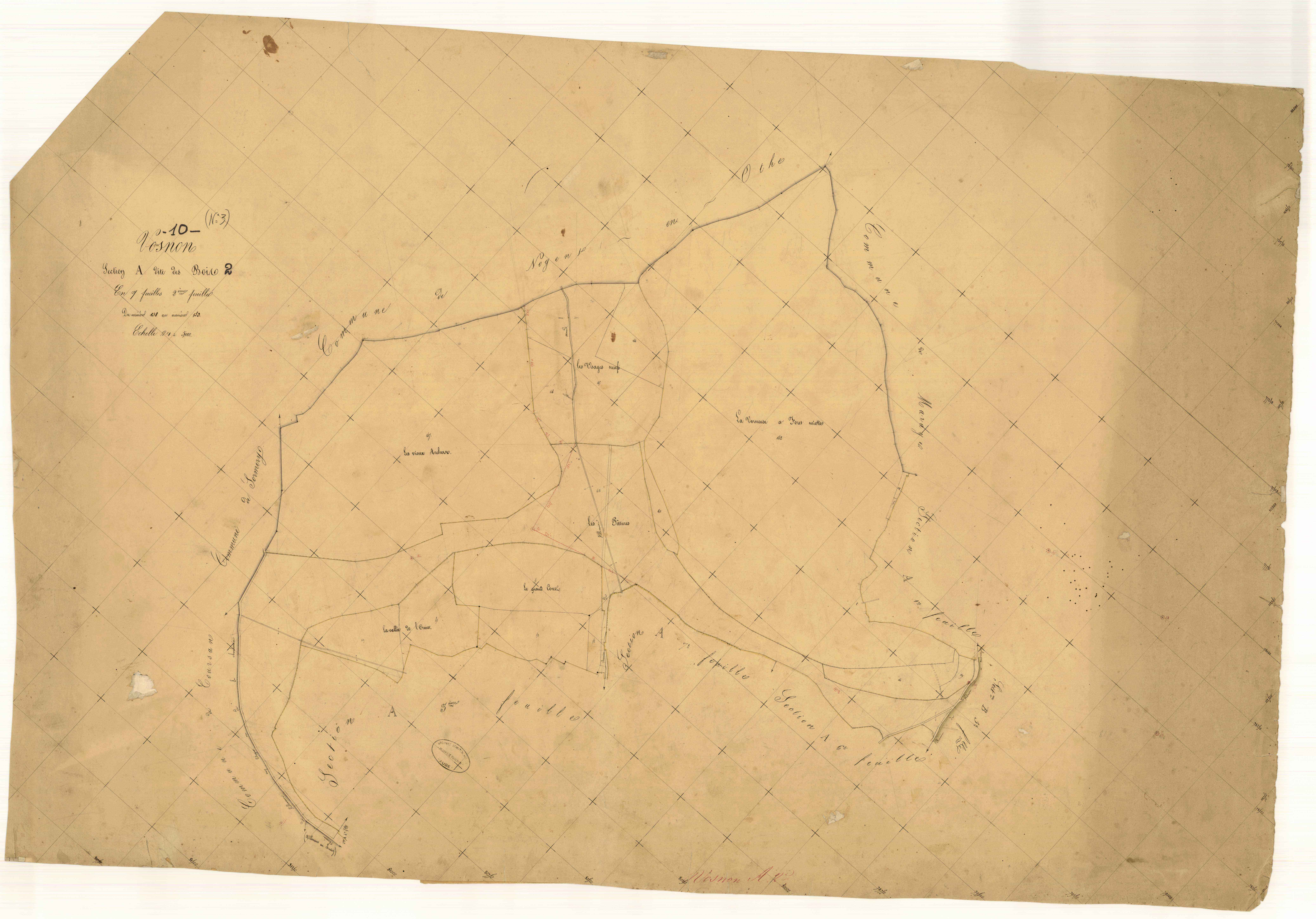 Vosnon, section A dite des bois, feuille n°2, parcelles n° 138-153