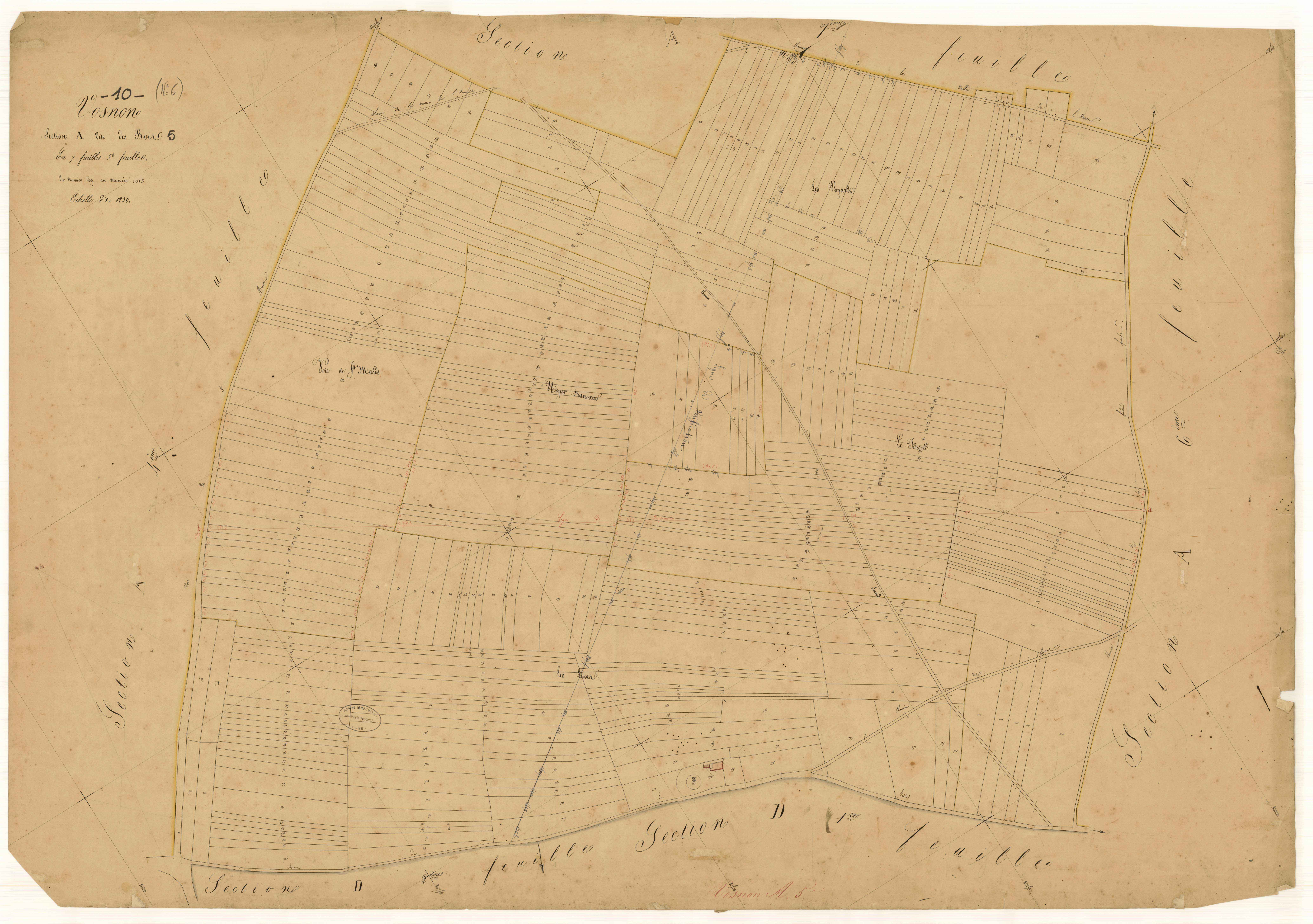 Vosnon, section A dite des bois, feuille n°5, parcelles n° 699-1015