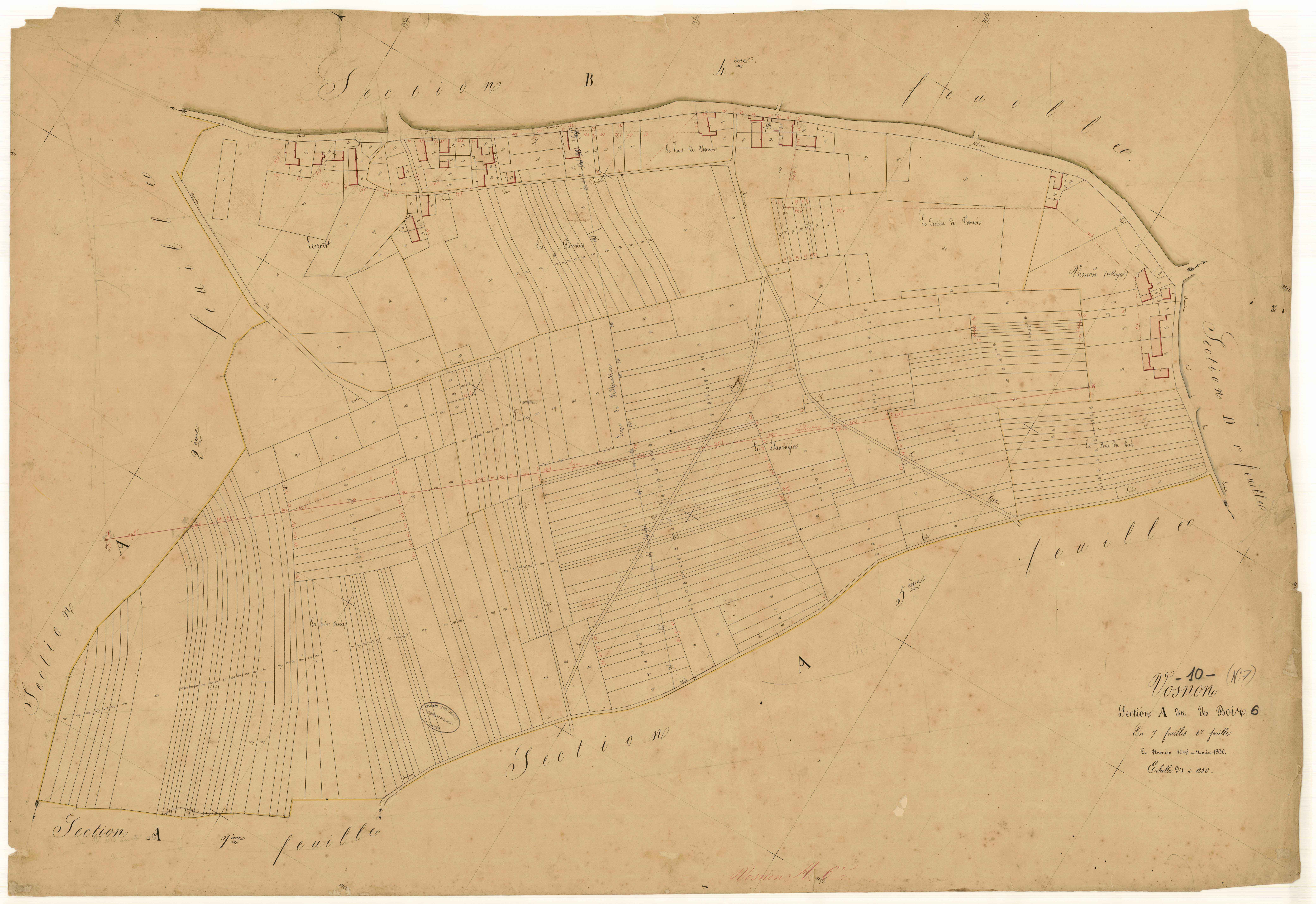 Vosnon, section A dite des bois, feuille n°6, parcelles n° 1016-1330