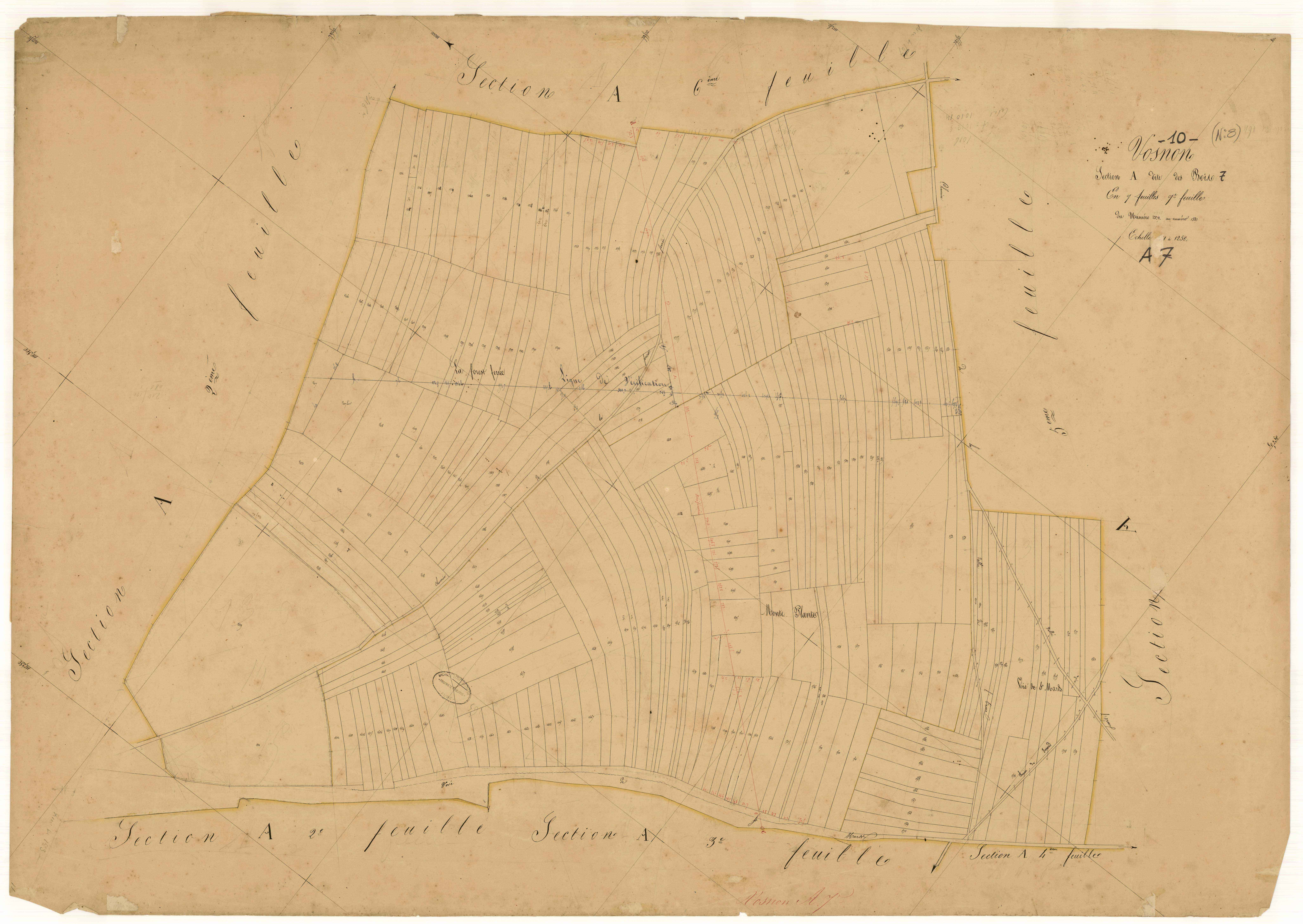 Vosnon, section A dite des bois, feuille n°7, parcelles n° 1331-1580