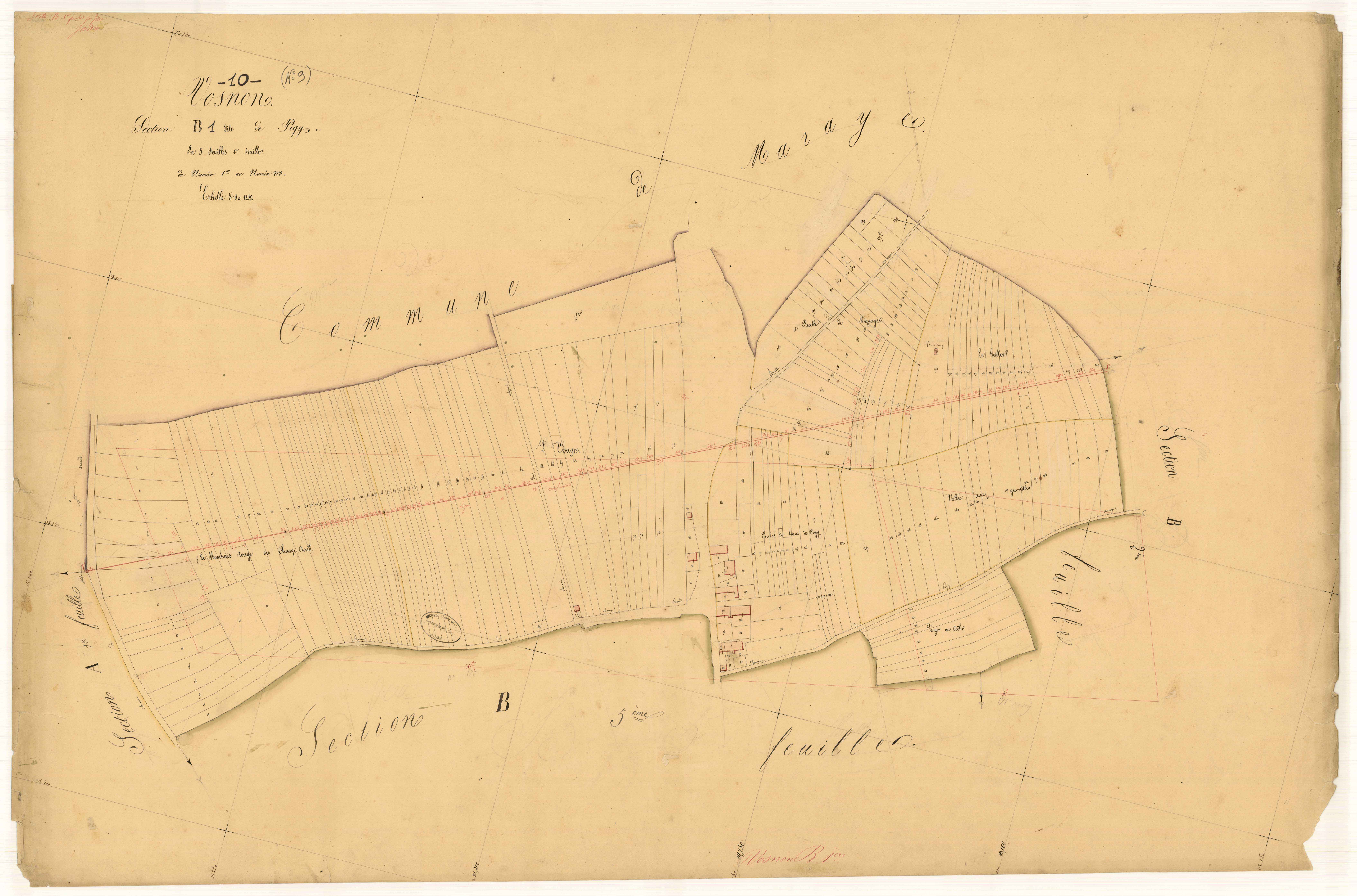 Vosnon, section B dite de pigy, feuille n°1, parcelles n° 1-209
