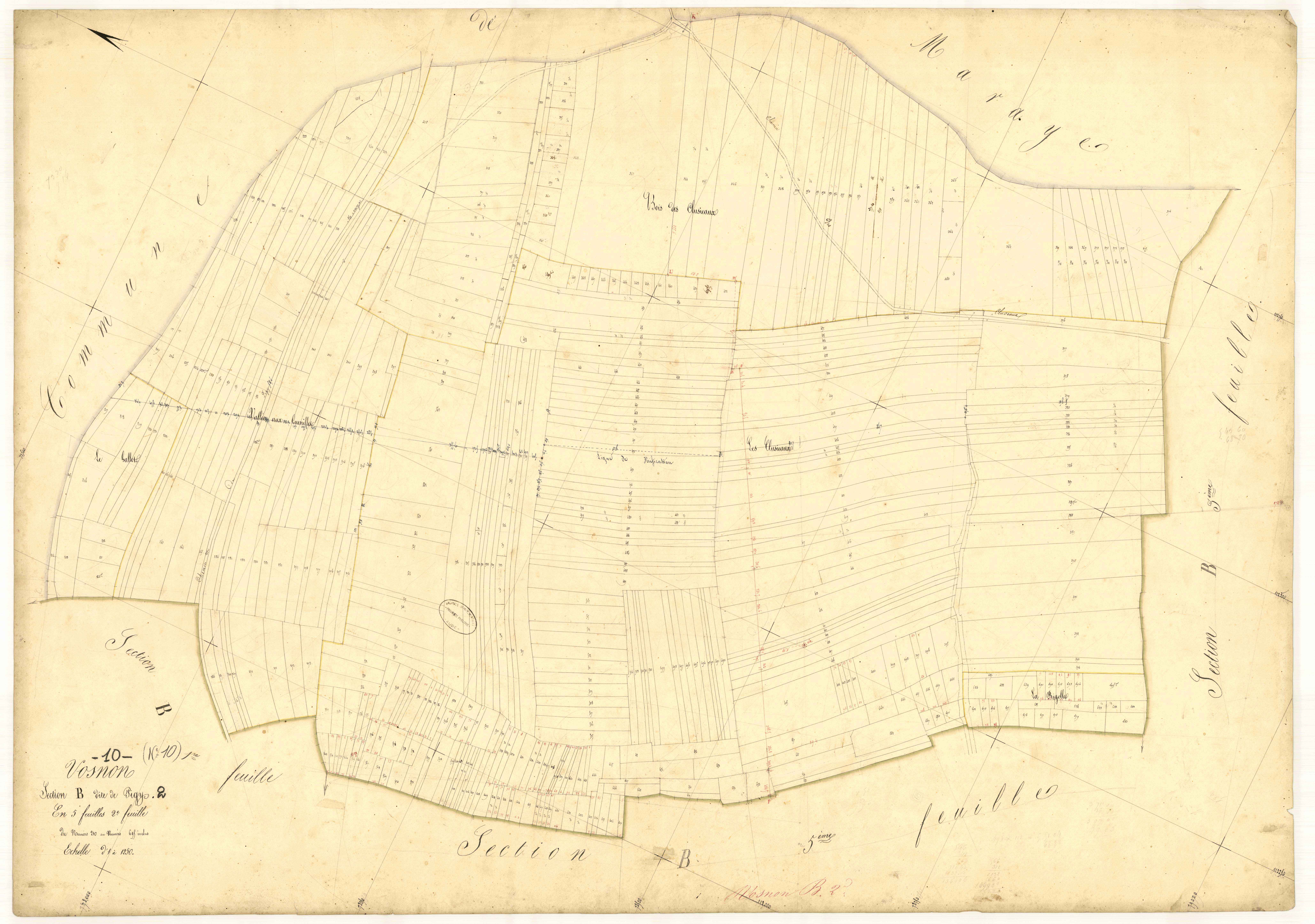 Vosnon, section B dite de pigy, feuille n°2, parcelles n° 210-695