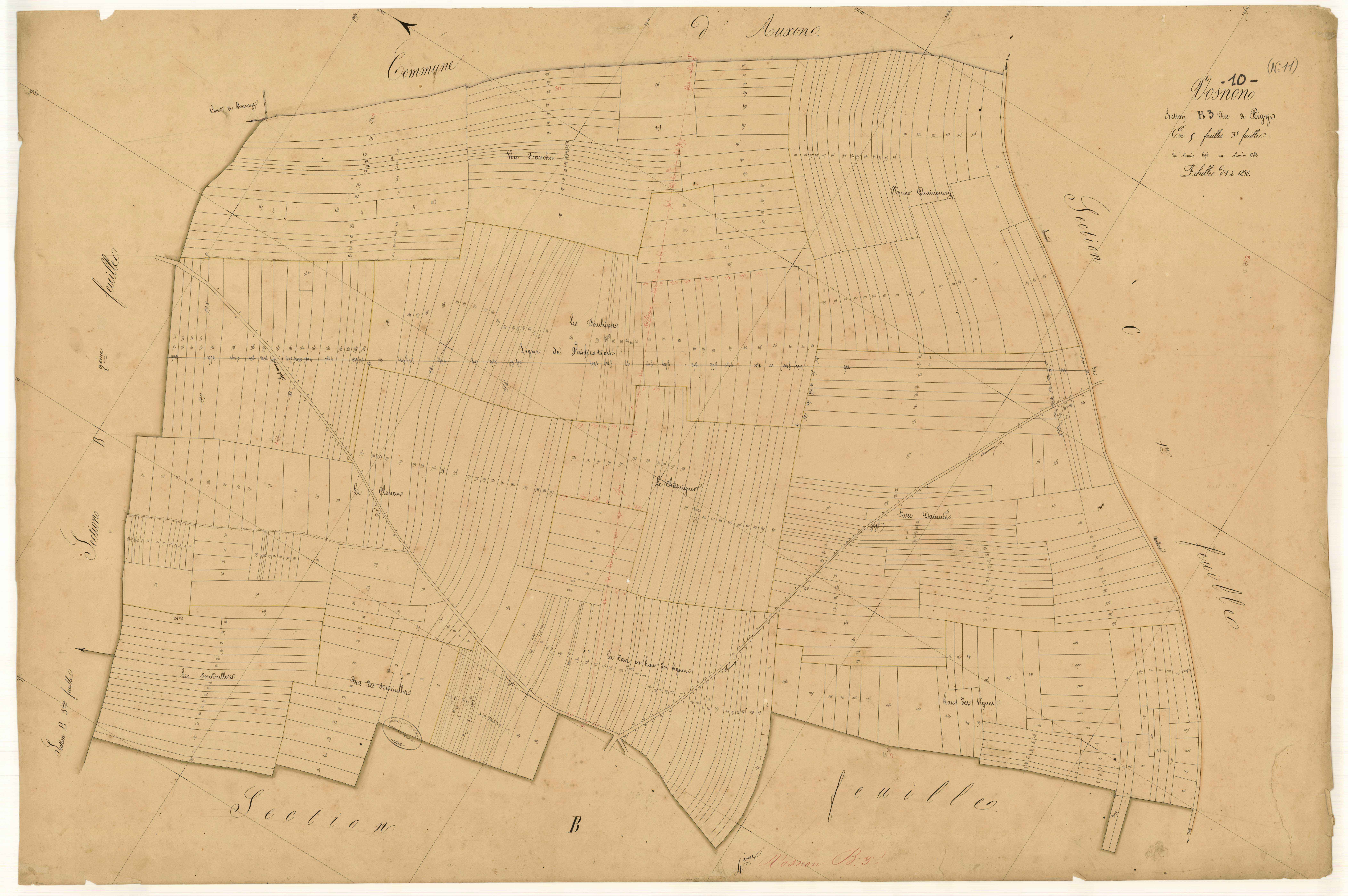 Vosnon, section B dite de pigy, feuille n°3, parcelles n° 696-1152