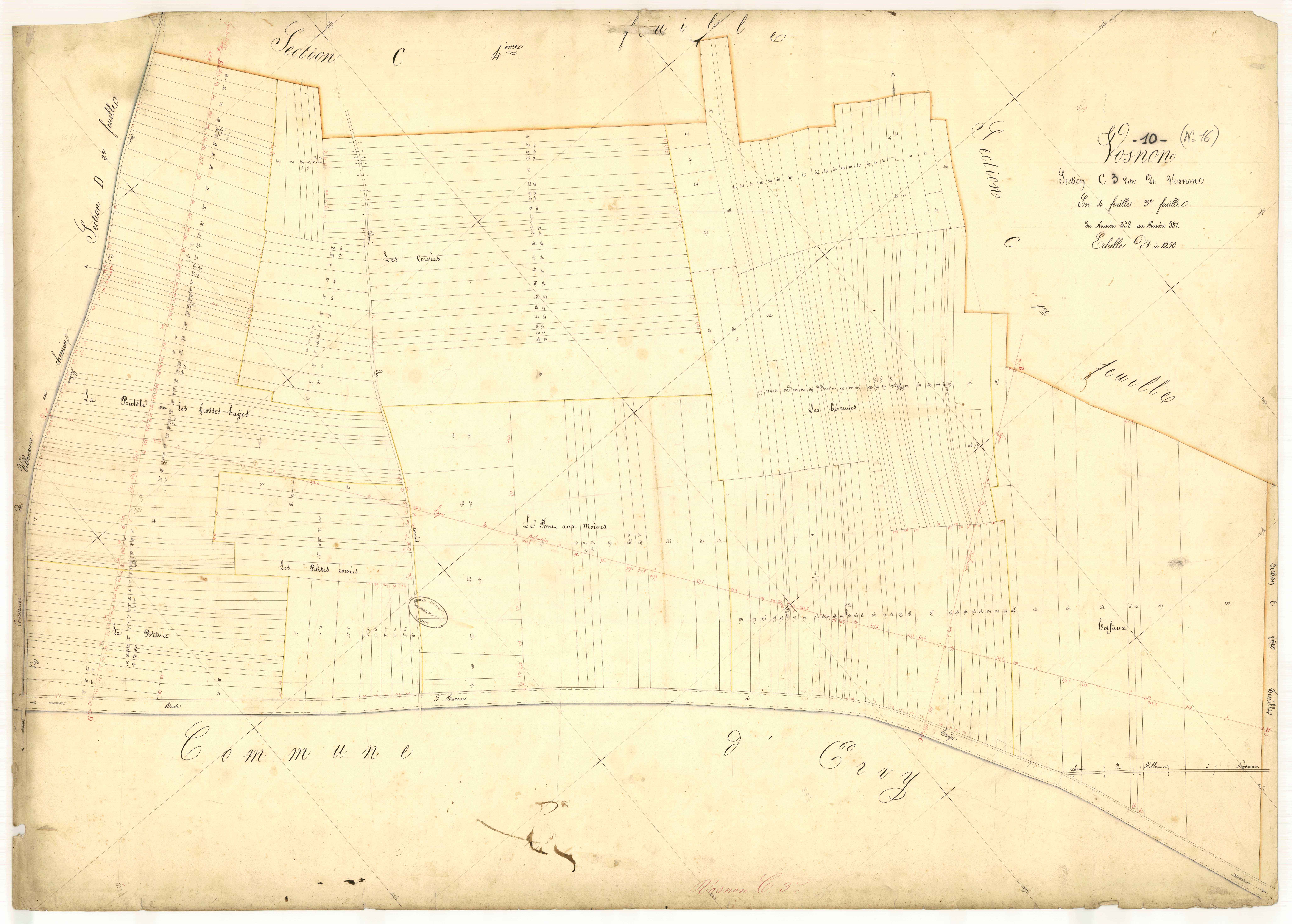 Vosnon, section C dite de Vosnon, feuille n°3, parcelles n° 338-587