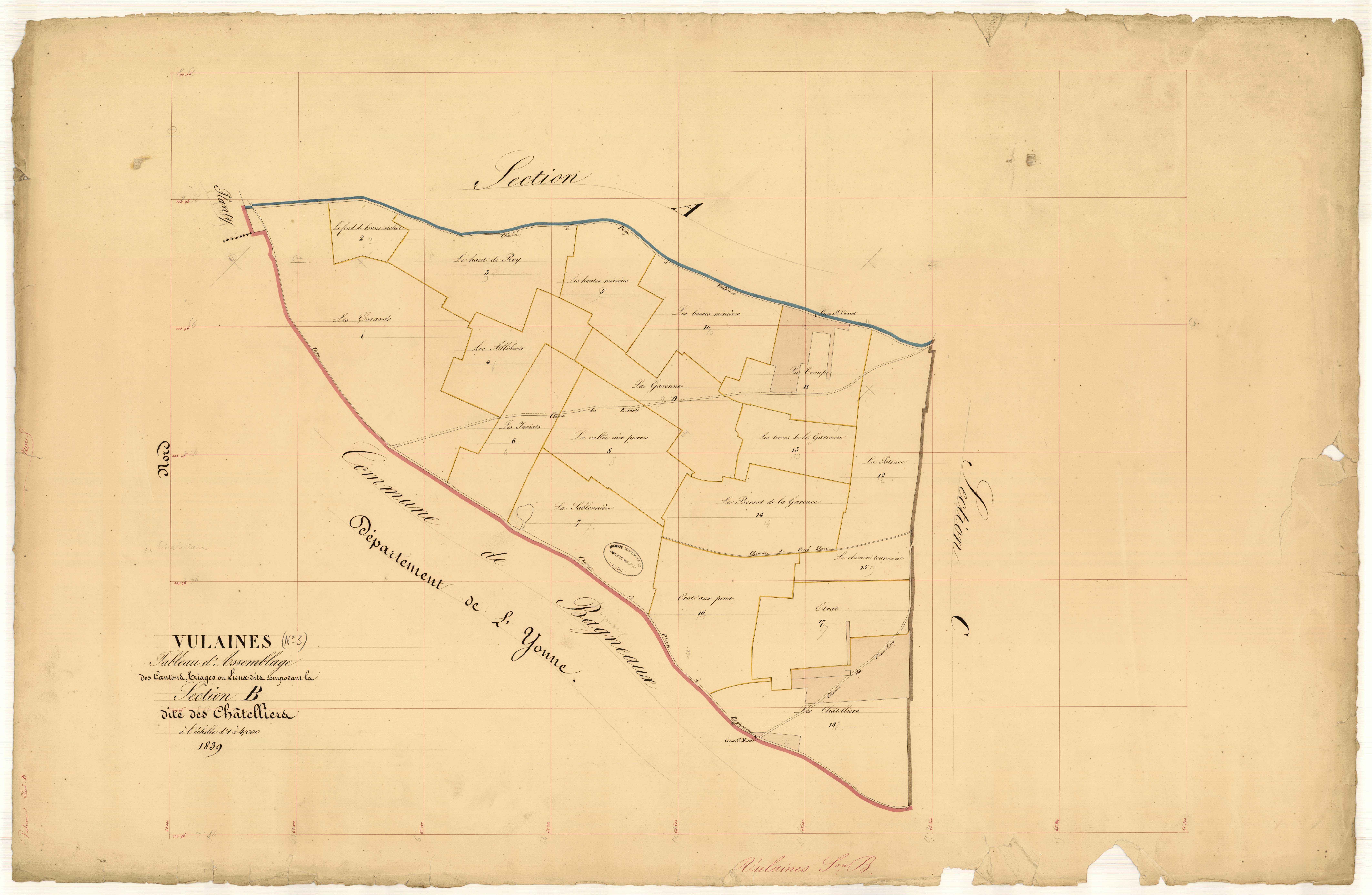 Vulaines, tableau d'assemblage section B dite des châtelliers