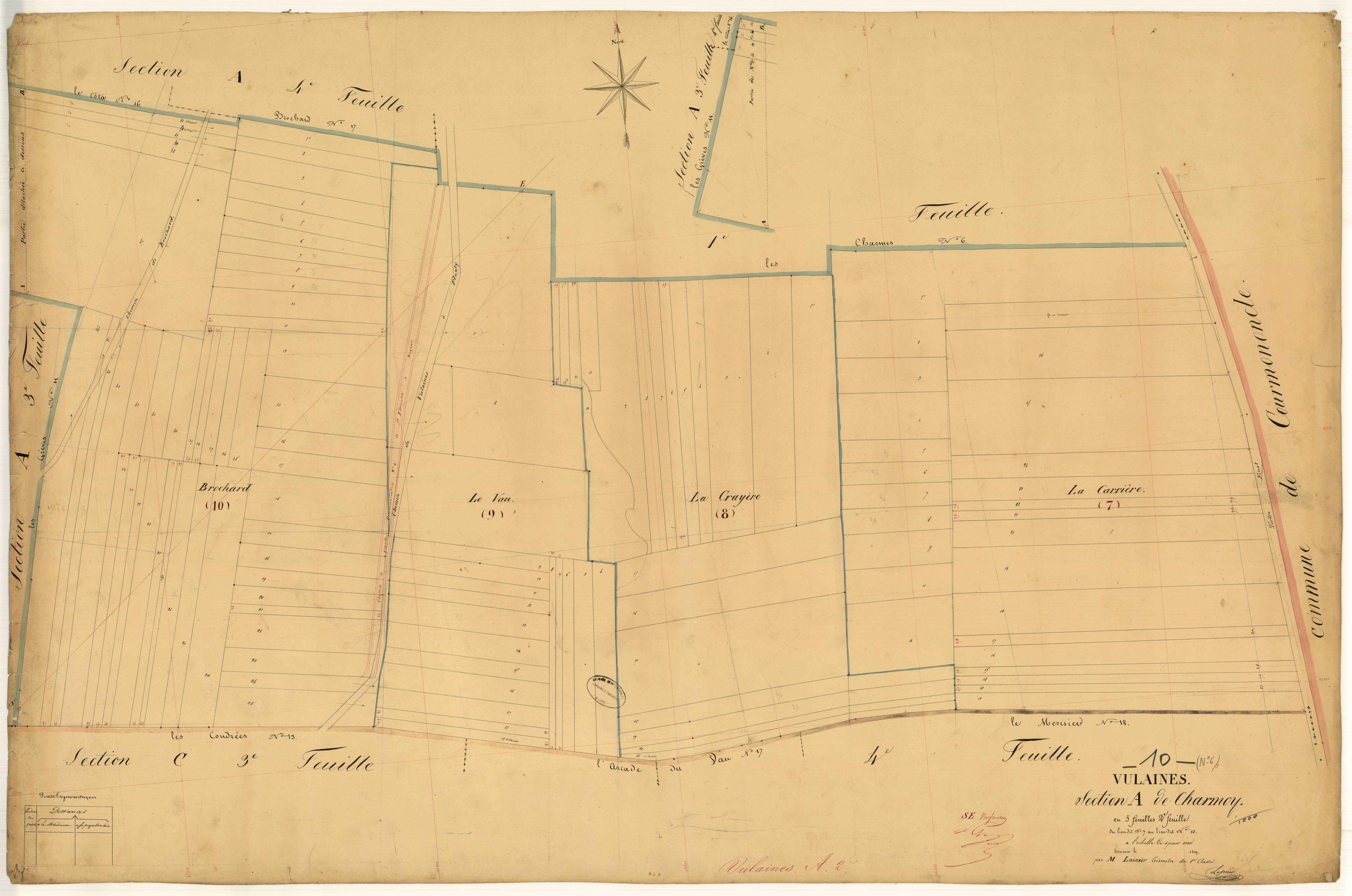 Vulaines, section A dite de charmoy, feuille n°2, parcelles n°7-10