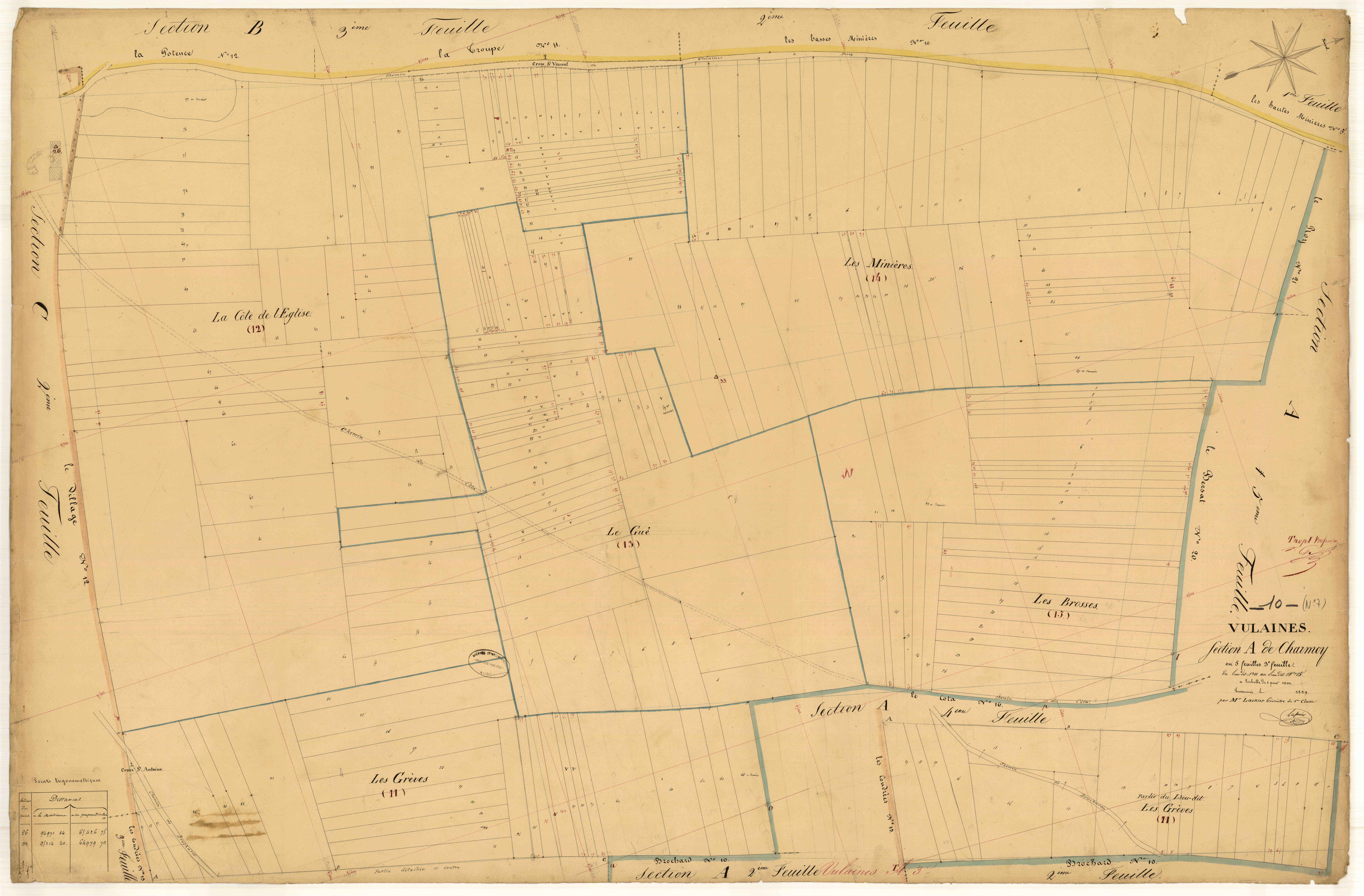 Vulaines, section A dite de charmoy, feuille n°3, parcelles n°11-15