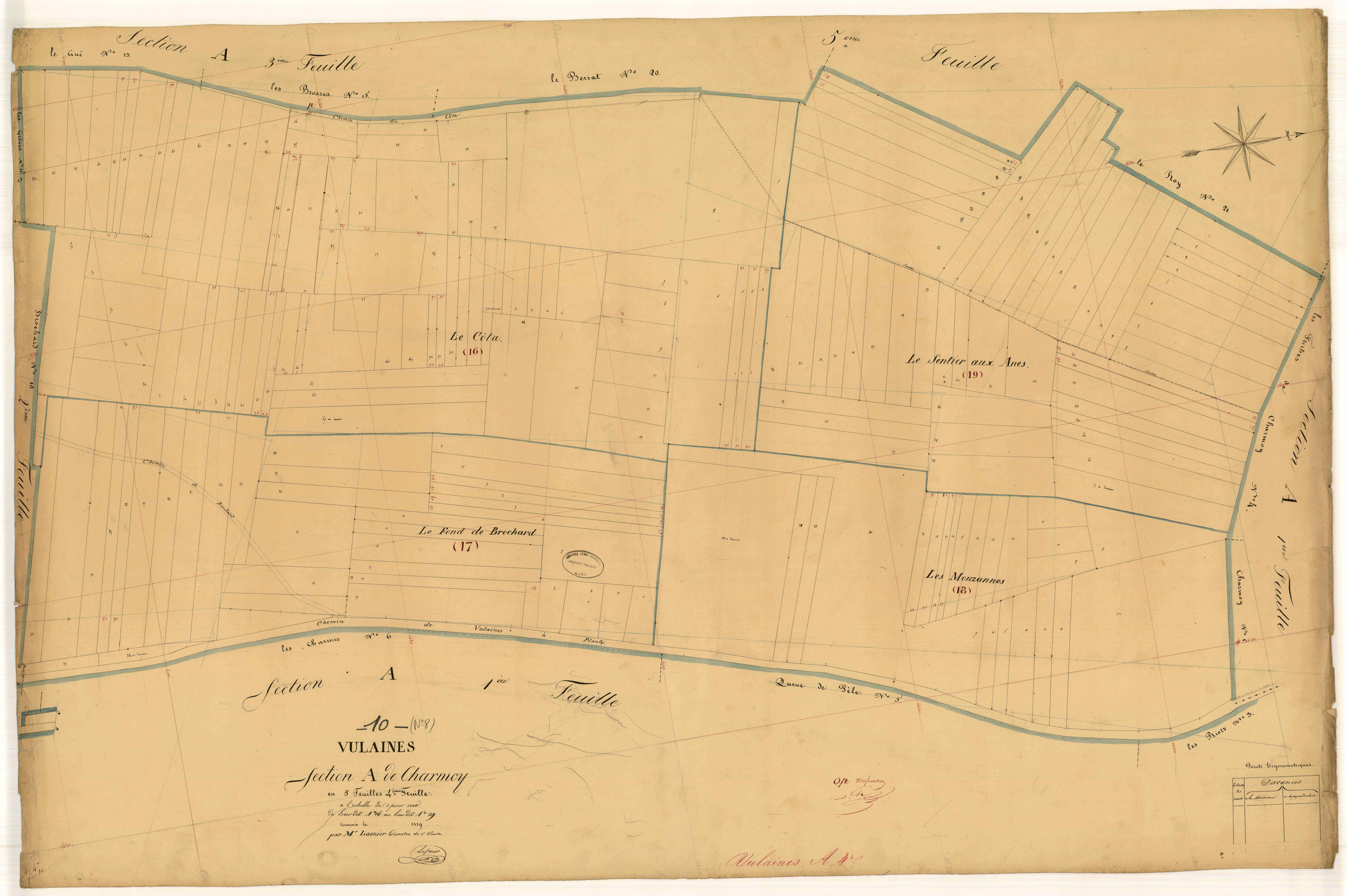 Vulaines, section A dite de charmoy, feuille n°4, parcelles n°16-19