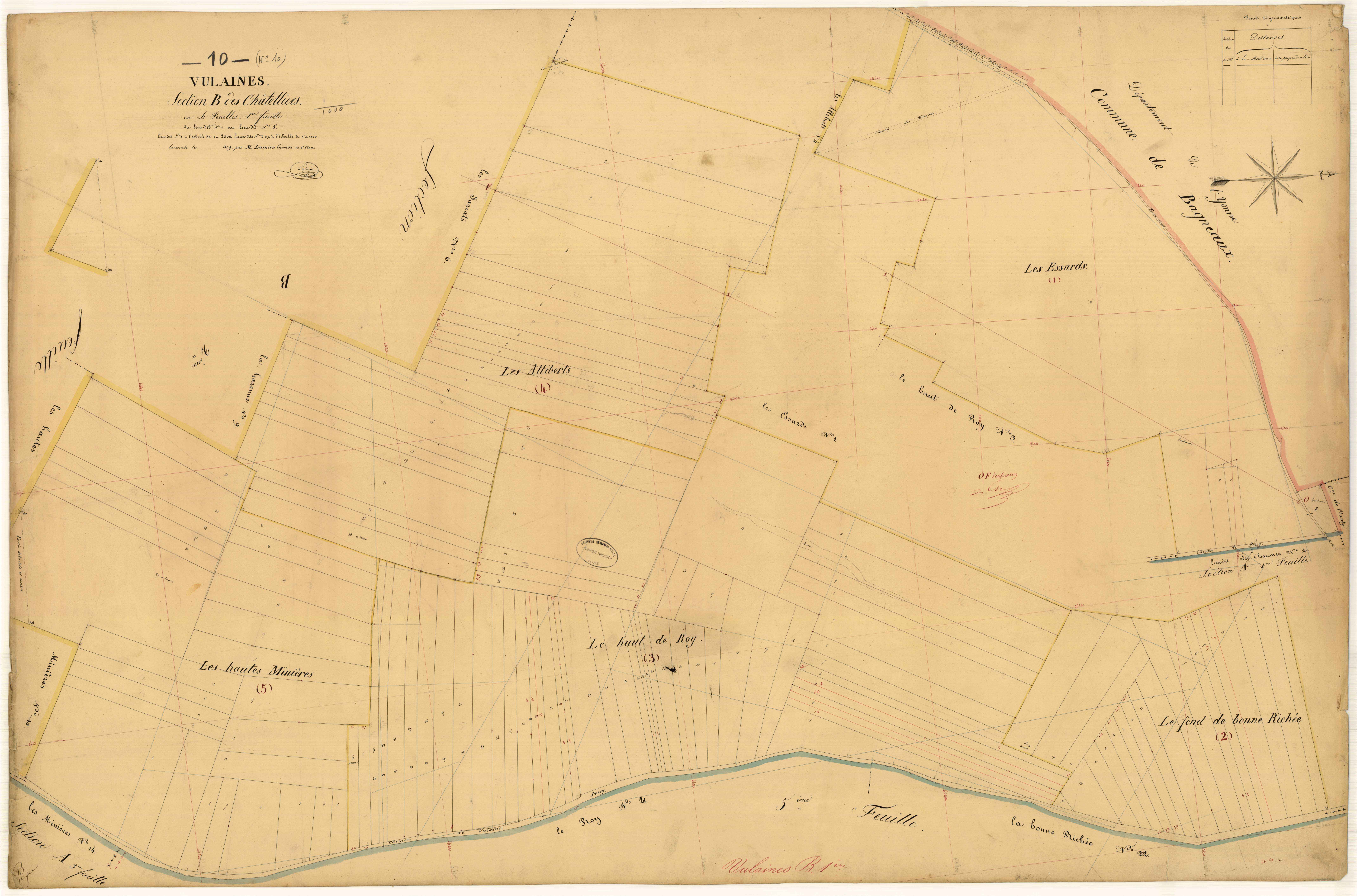 Vulaines, section B dite des chatelliers, feuille n°1, parcelles n°1-5