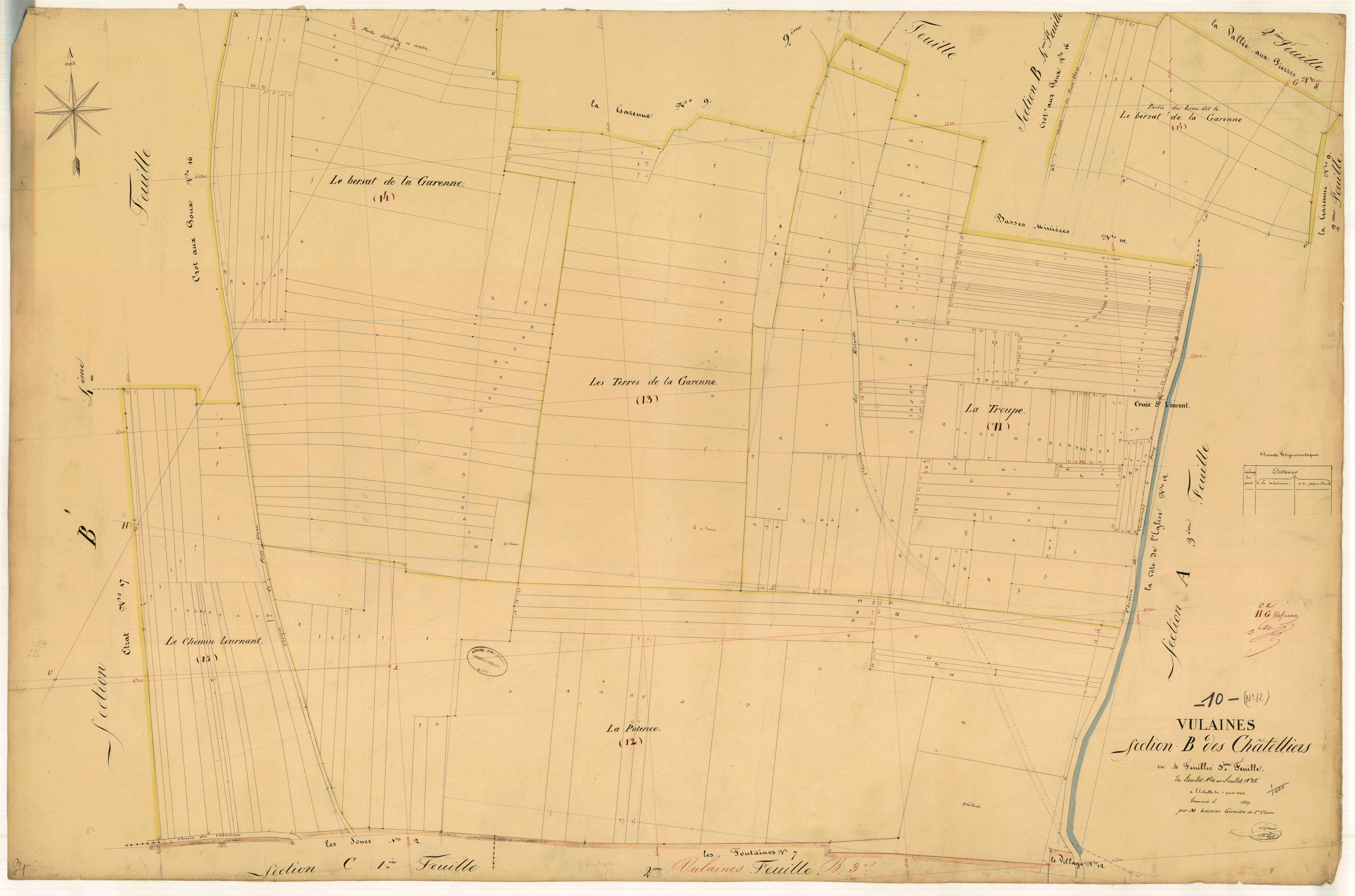 Vulaines, section B dite des chatelliers, feuille n°3, parcelles n°10-15
