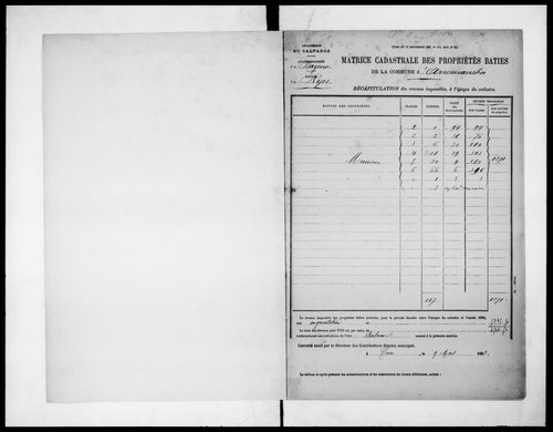 matrice cadastrale des propriétés bâties