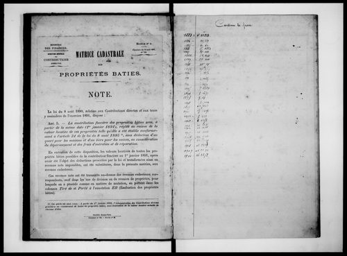 matrice cadastrale des propriétés bâties