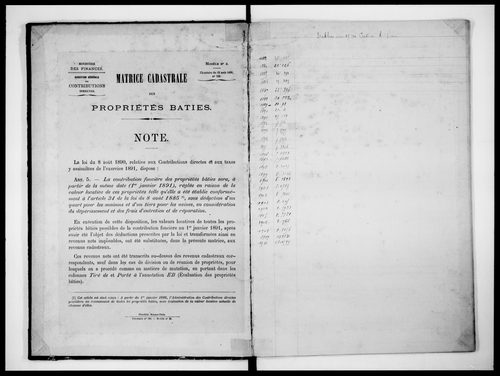 matrice cadastrale des propriétés bâties