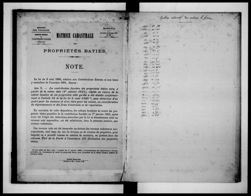 matrice cadastrale des propriétés bâties