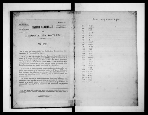 matrice cadastrale des propriétés bâties