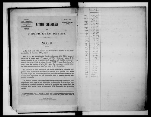 matrice cadastrale des propriétés bâties