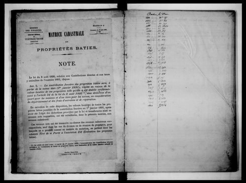matrice cadastrale des propriétés bâties