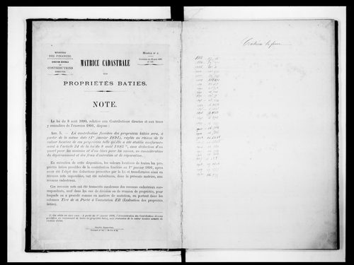 matrice cadastrale des propriétés bâties