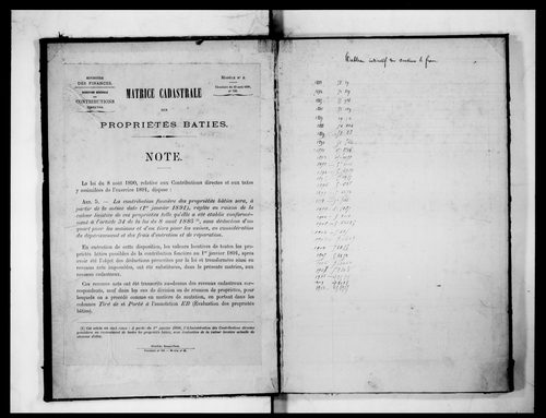 matrice cadastrale des propriétés bâties