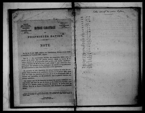 matrice cadastrale des propriétés bâties