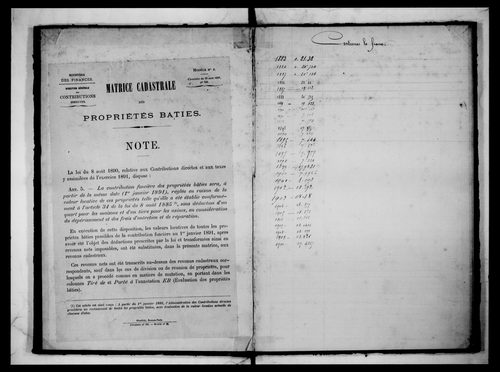 matrice cadastrale des propriétés bâties