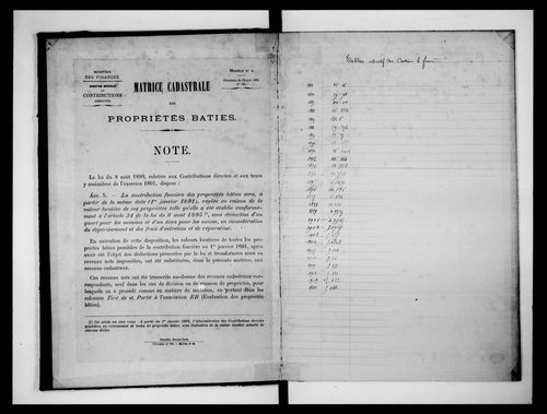matrice cadastrale des propriétés bâties