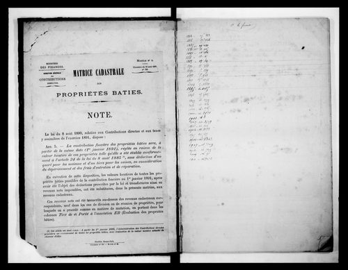 matrice cadastrale des propriétés bâties