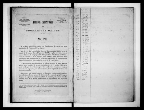 matrice cadastrale des propriétés bâties