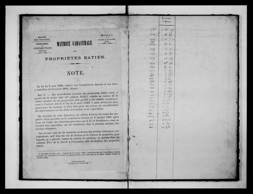 matrice cadastrale des propriétés bâties