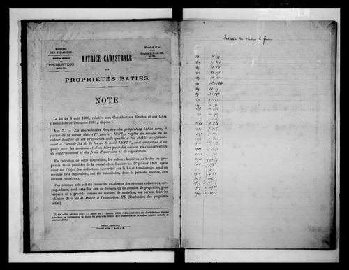 matrice cadastrale des propriétés bâties