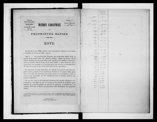 matrice cadastrale des propriétés bâties