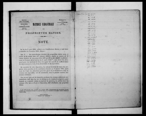 matrice cadastrale des propriétés bâties