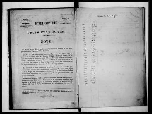 matrice cadastrale des propriétés bâties
