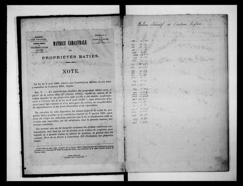 matrice cadastrale des propriétés bâties