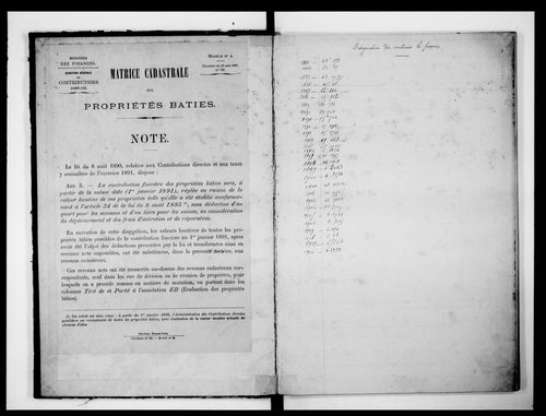 matrice cadastrale des propriétés bâties