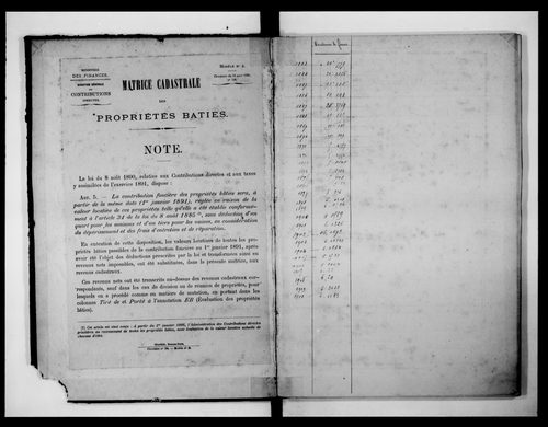 matrice cadastrale des propriétés bâties