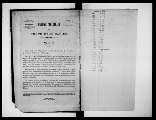 matrice cadastrale des propriétés bâties