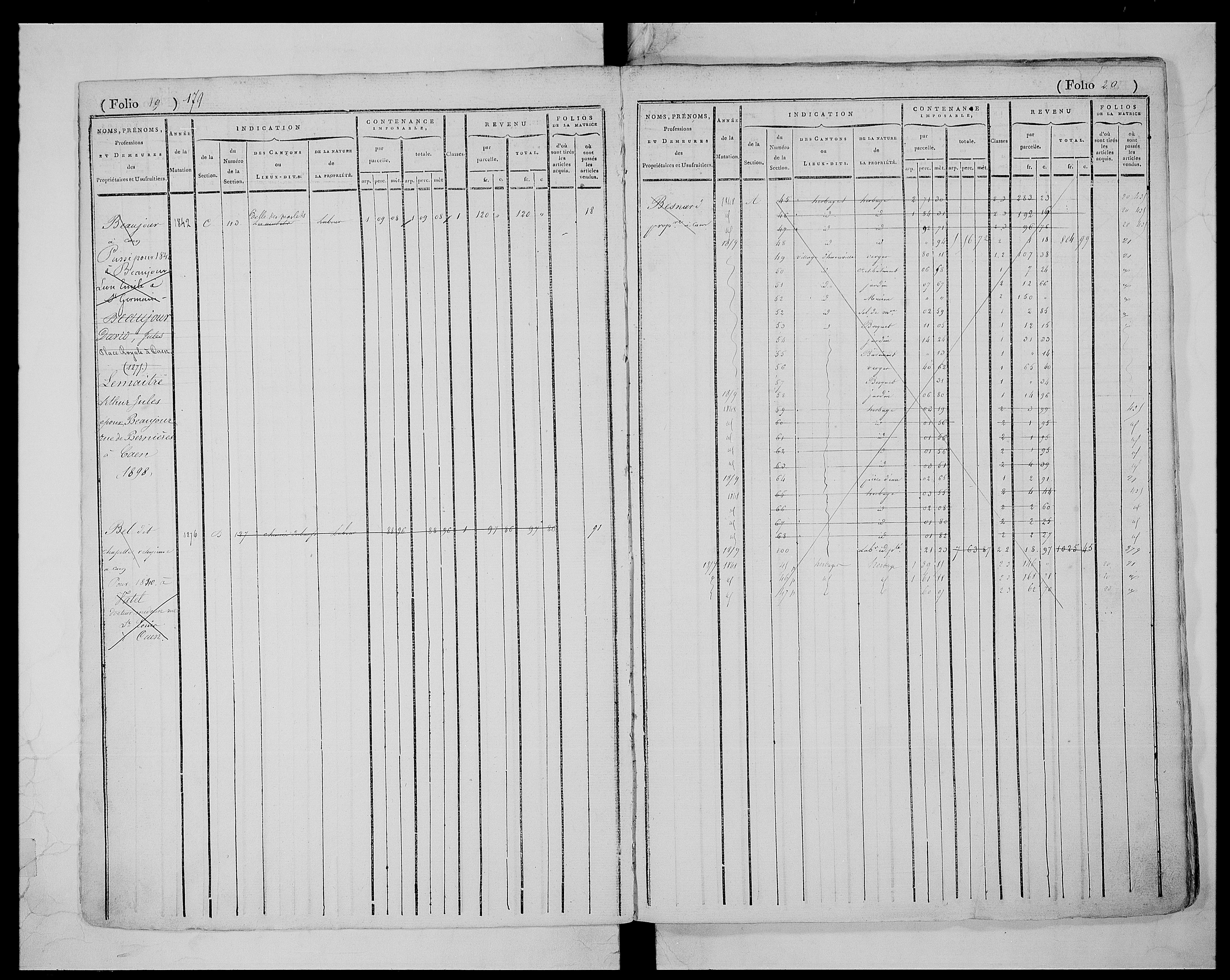 matrice cadastrale des propriétés foncières (bâties et non bâties), 1823-1913, 1er vol. (folios 1-435)