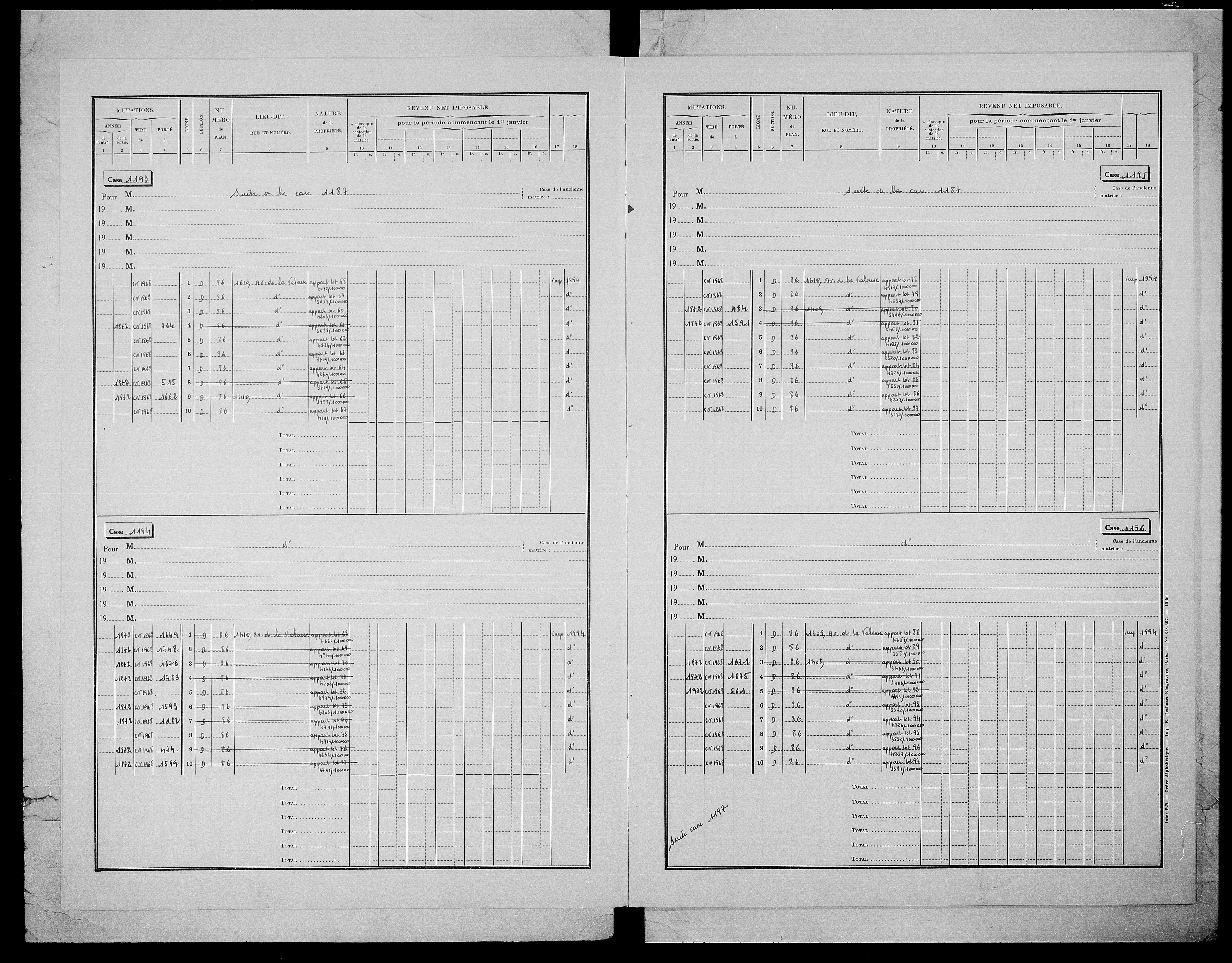 matrice cadastrale des propriétés bâties, 1911-1972, 4e vol. (cases 1187-1786)